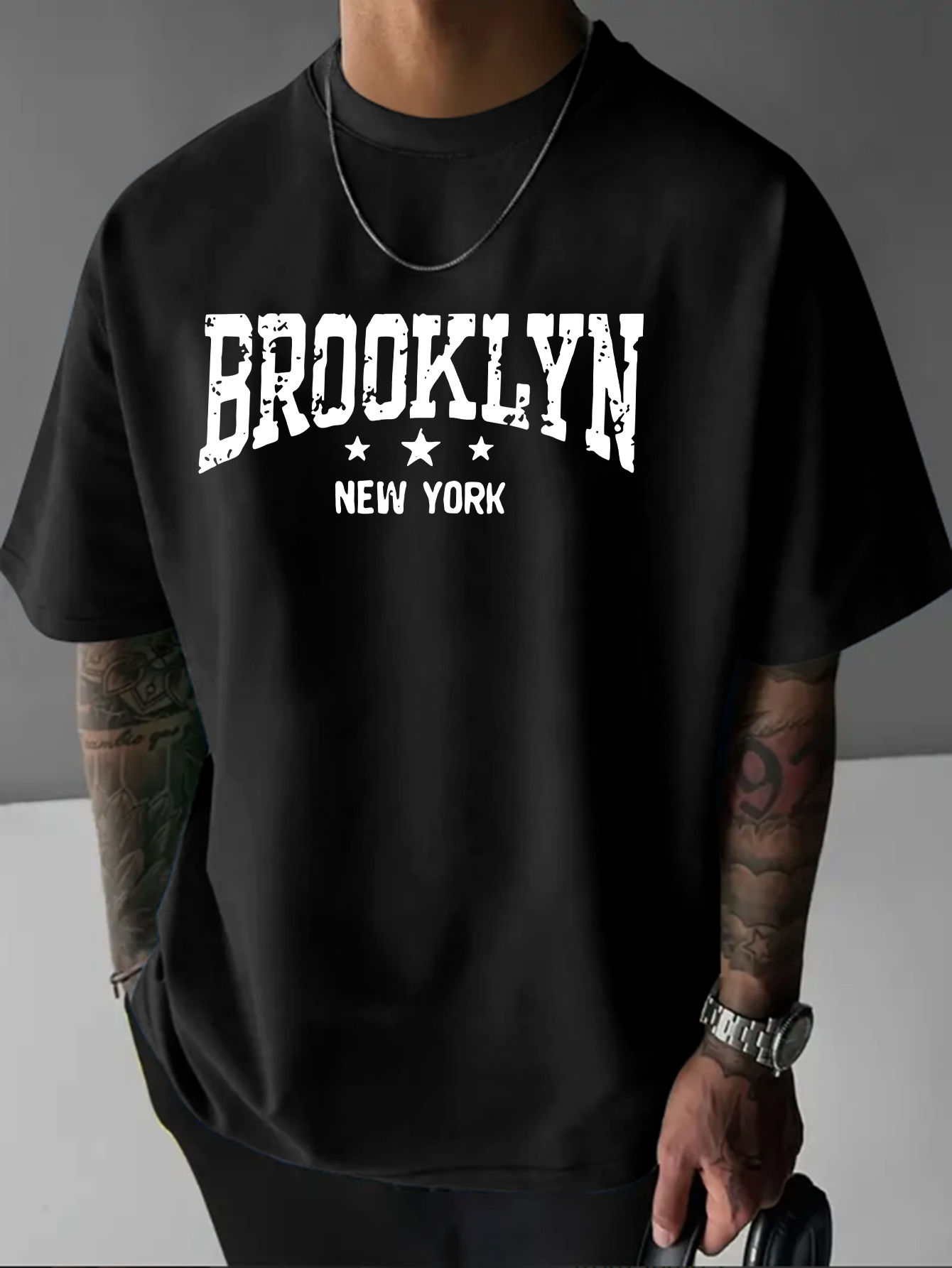 Men'S Fashion New York - قميص رجالي قصير الأكمام بياقة مستديرة