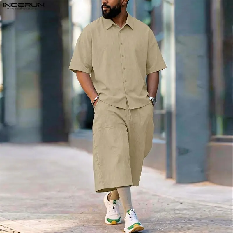 Men'S Fashion Loose Pants - طقم رجالي من INCERUN، قميص بأكمام