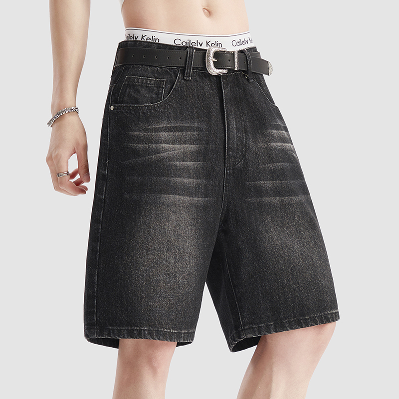 Men'S Fashion Loose Pants - شورت جينز رجالي صيفي رفيع أسود،