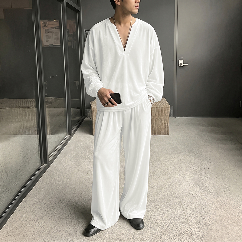 Men'S Fashion V Neck T Shirts - طقم رجالي من INCERUN بلون موحد،