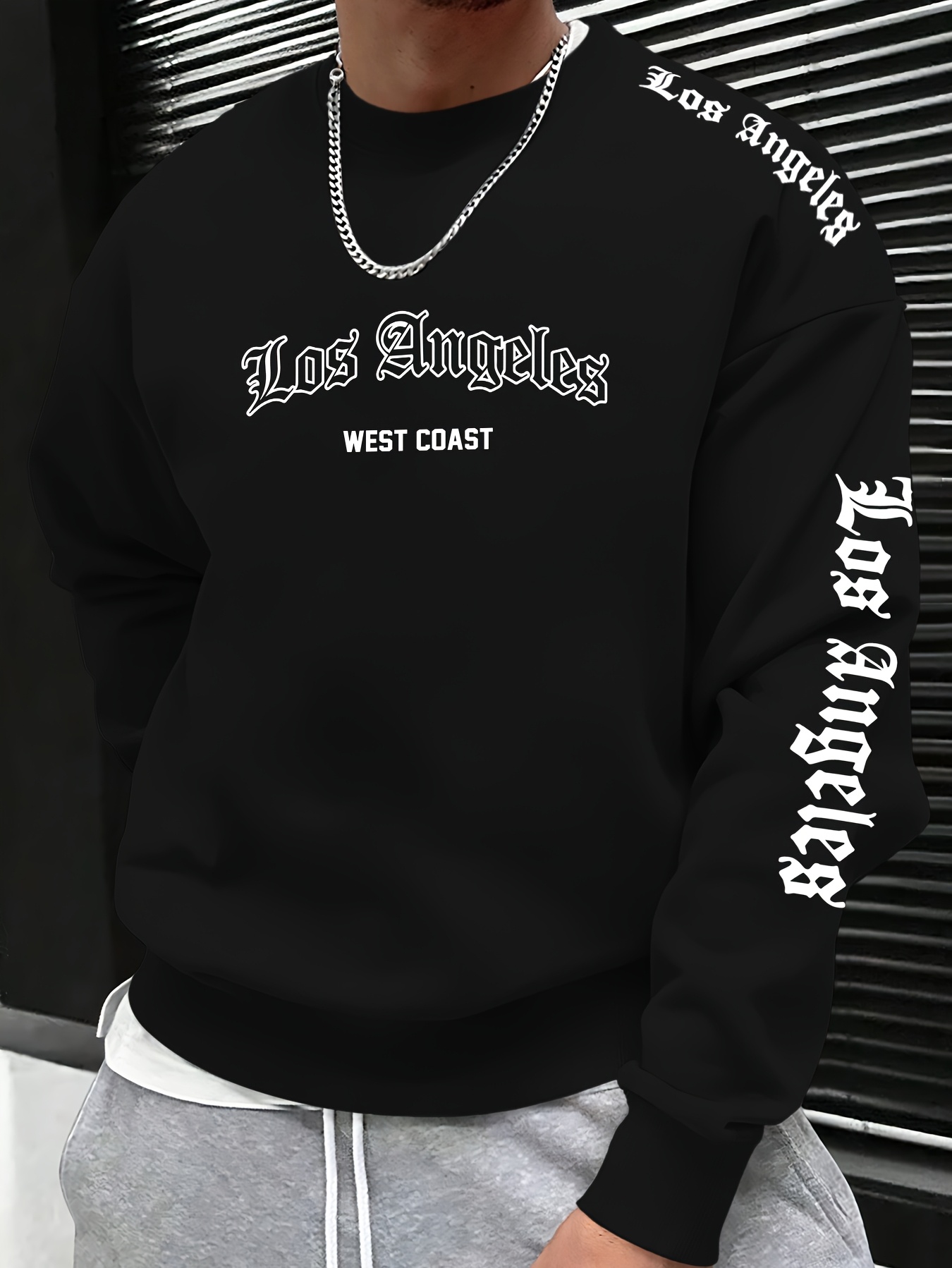 Mens Fashion Streetwear - سترة رجالية بياقة مستديرة وطباعة حروف