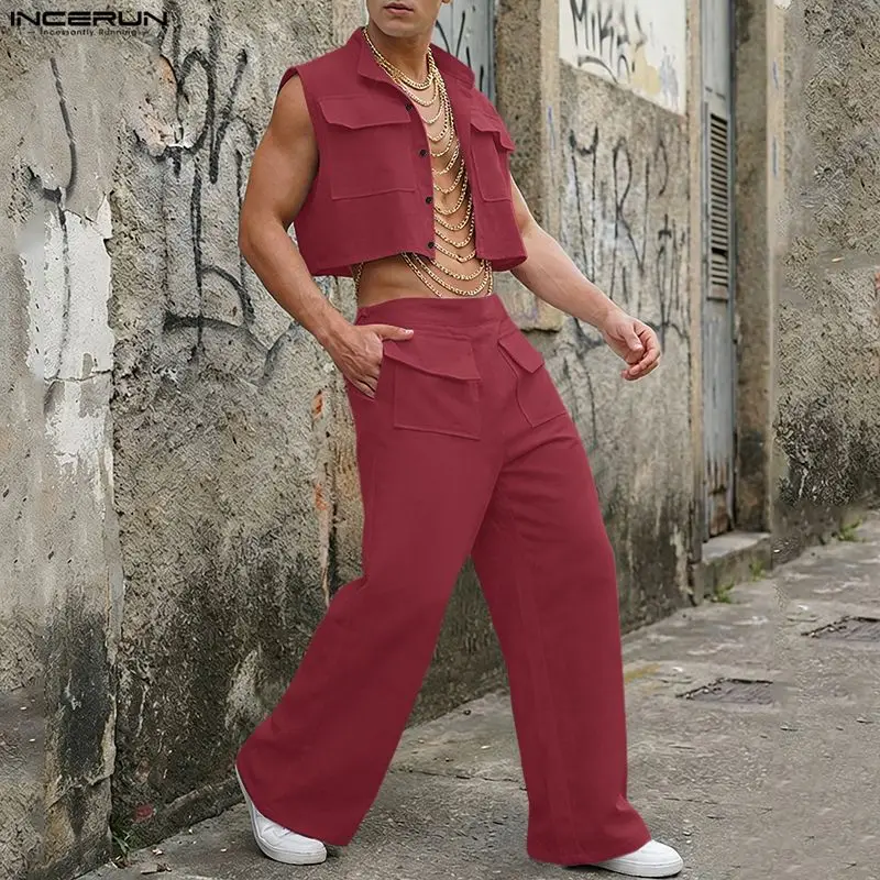 Men'S Fashion Loose Pants - طقم رجالي من INCERUN، قميص بدون