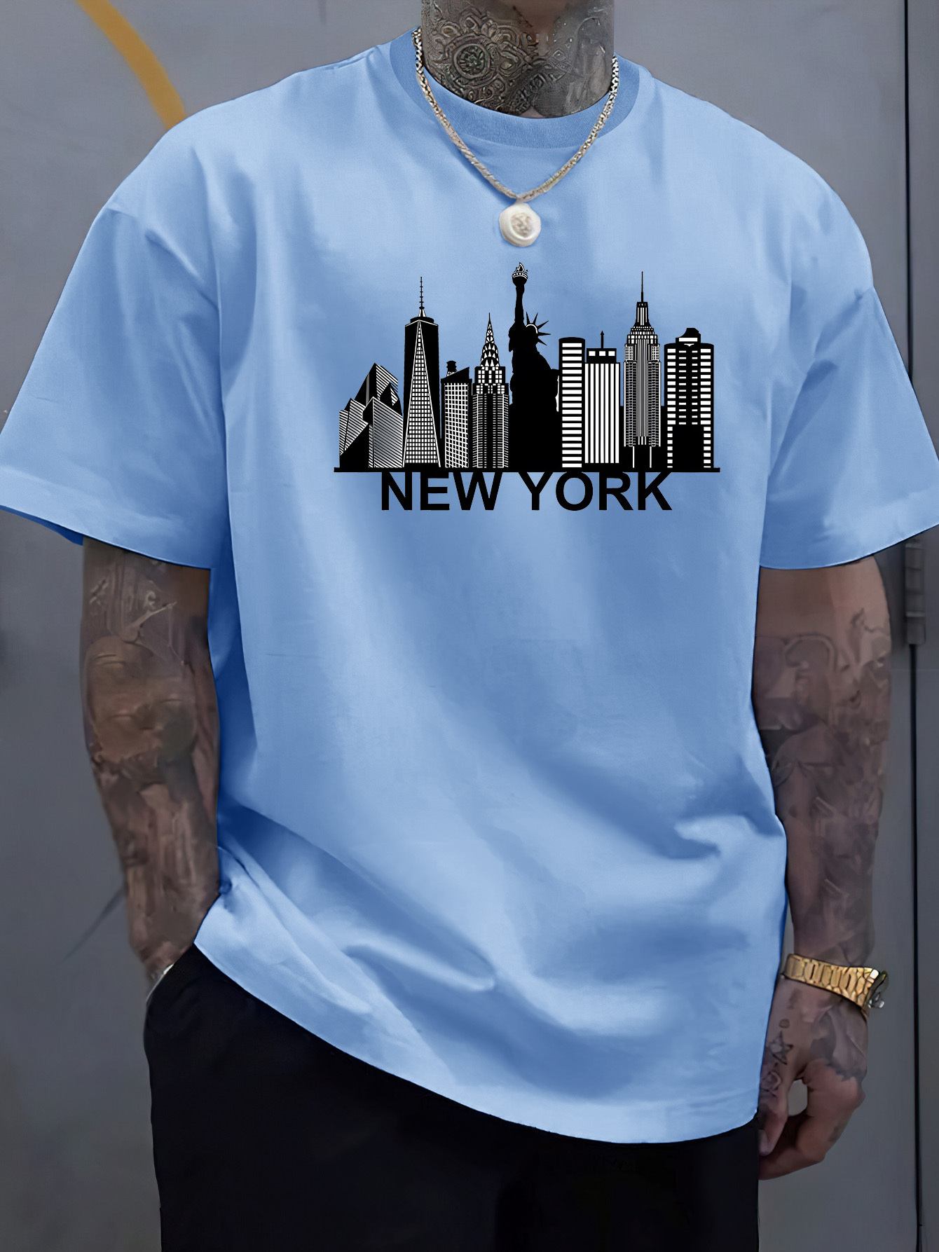 Men'S Fashion New York - قميص رجالي قطني بطبعة مدينة نيويورك،
