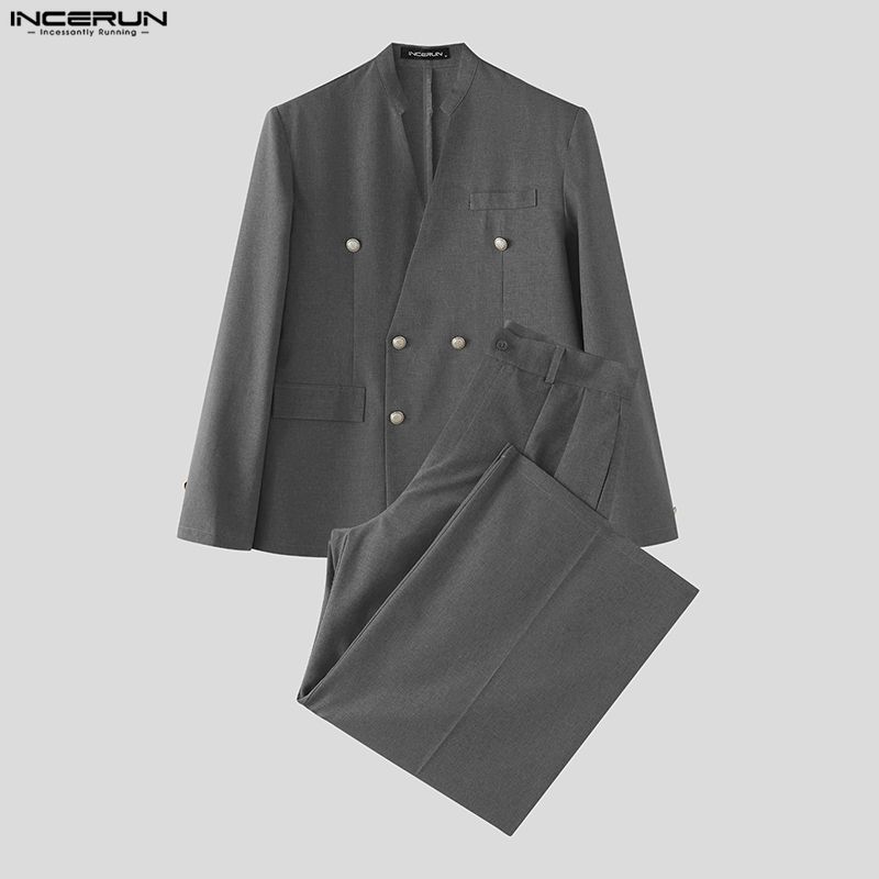 Mens Fashion Streetwear - طقم رجالي من INCERUN بلون موحد،