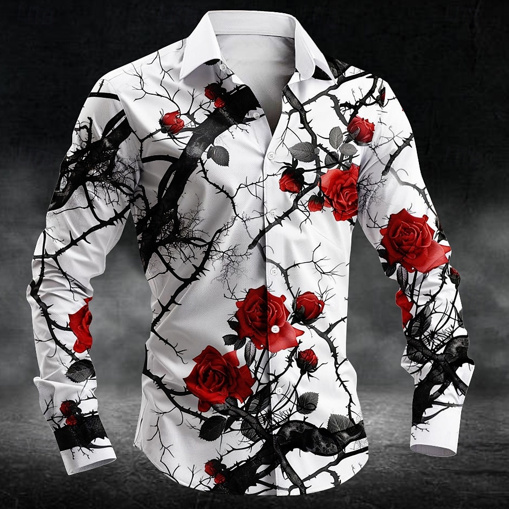Men'S Fashion Rules - قميص رجالي بأكمام طويلة بتصميم زهرة