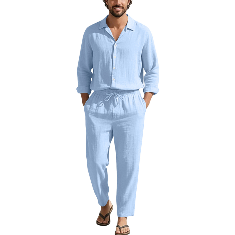 Men'S Fashion Loose Pants - أطقم كاجوال من الكتان للربيع والصيف،