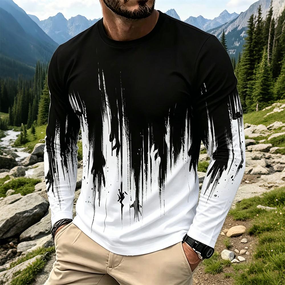 Mens Fashion Streetwear - قميص رجالي بأكمام طويلة بتصميم متدرج
