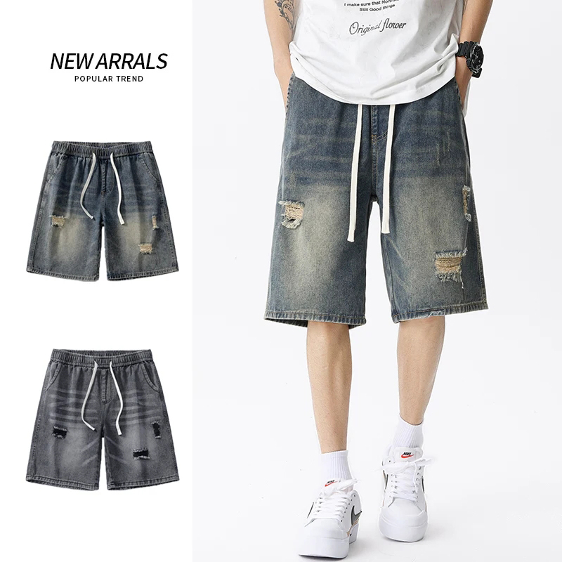 جينز رجالي قصير ممزق من الدنيم - مراجعة Men'S Fashion Loose Pants وسعره