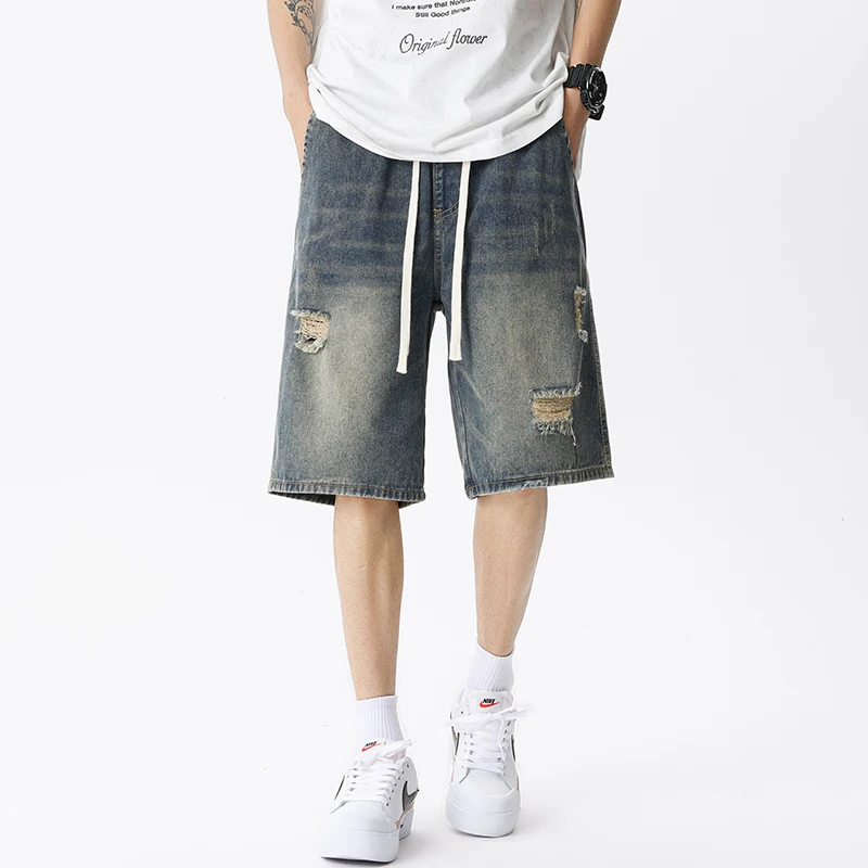 جينز رجالي قصير ممزق من الدنيم - مراجعة Men'S Fashion Loose Pants وسعره