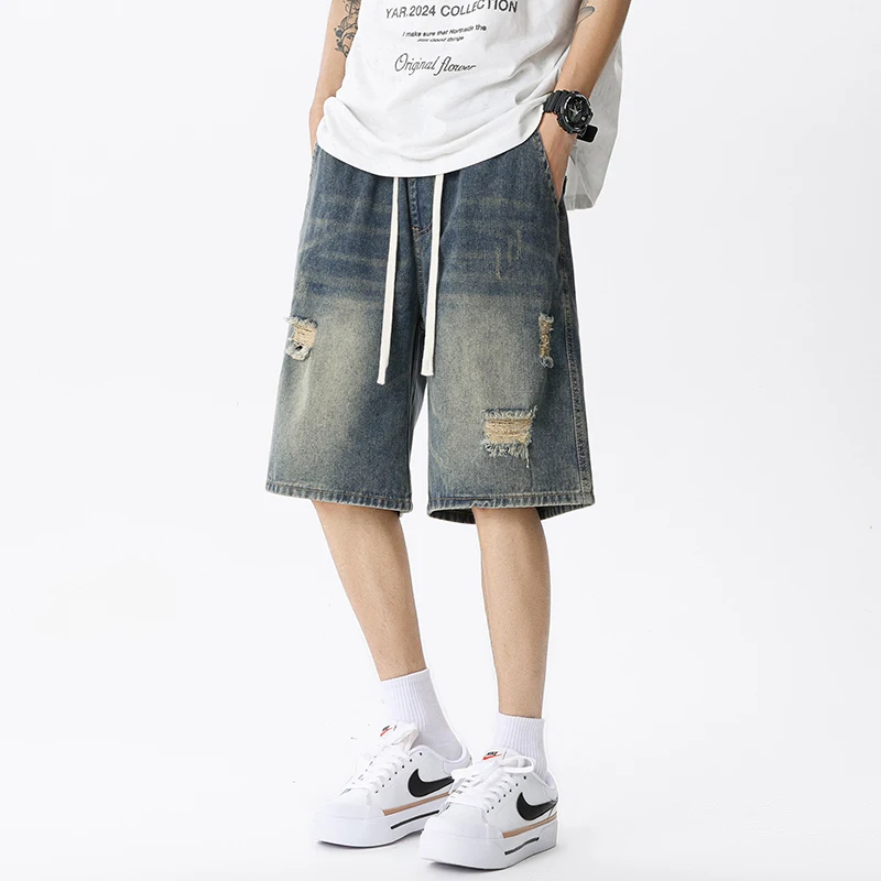 جينز رجالي قصير ممزق من الدنيم - مراجعة Men'S Fashion Loose Pants وسعره