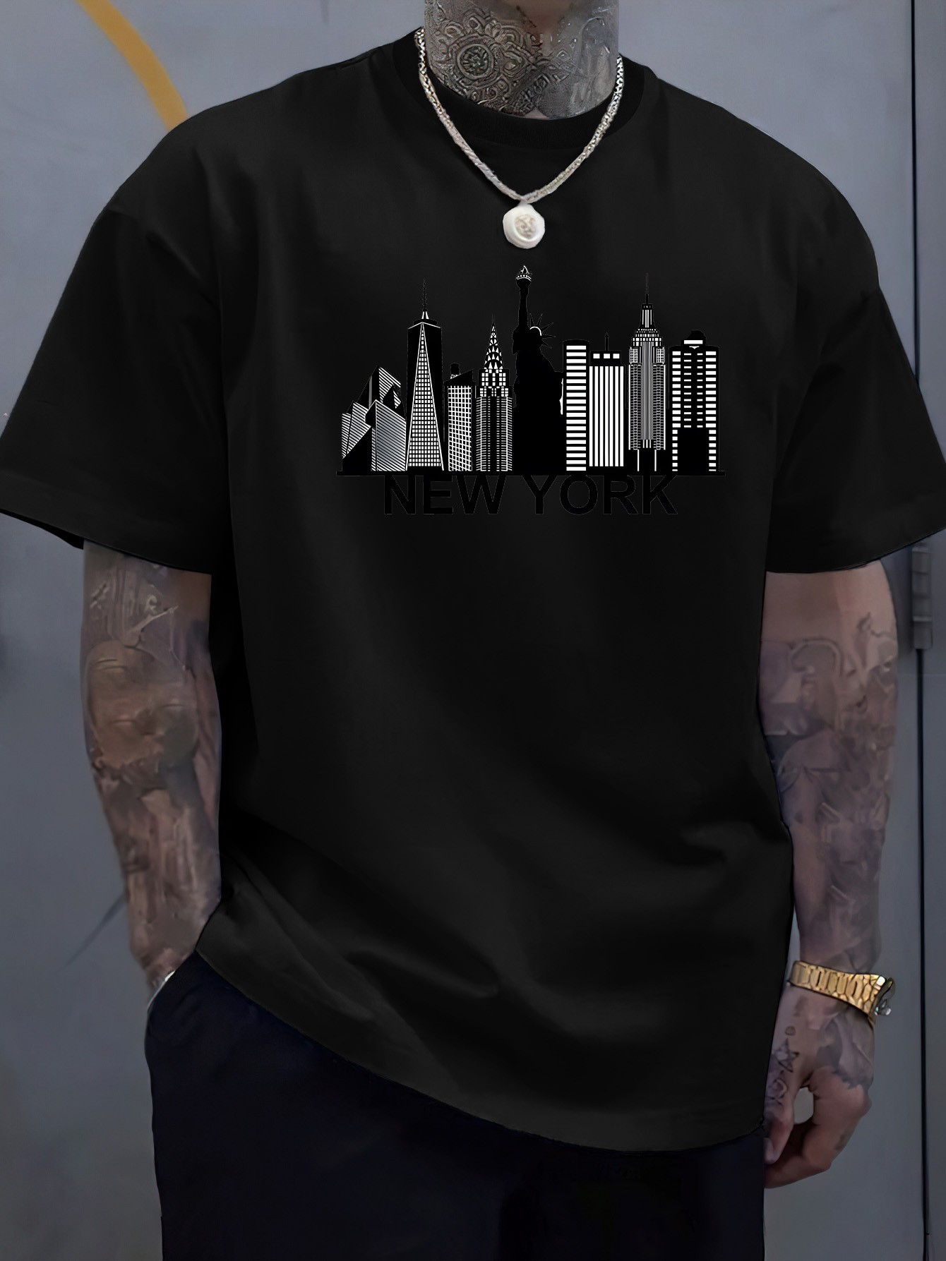 قميص رجالي قطني بطبعة مدينة ني - مراجعة Men'S Fashion New York وسعره