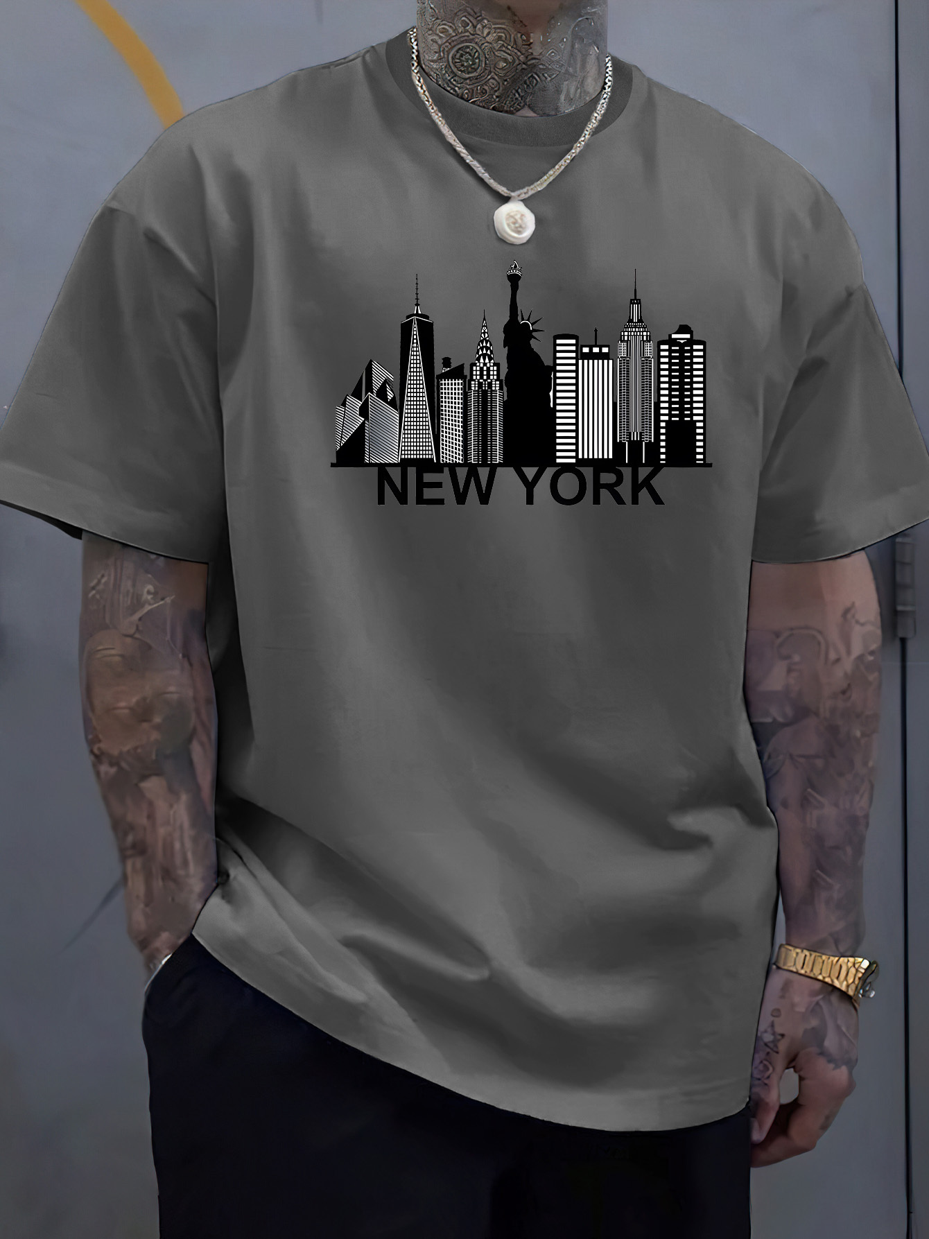 قميص رجالي قطني بطبعة مدينة ني - مراجعة Men'S Fashion New York وسعره